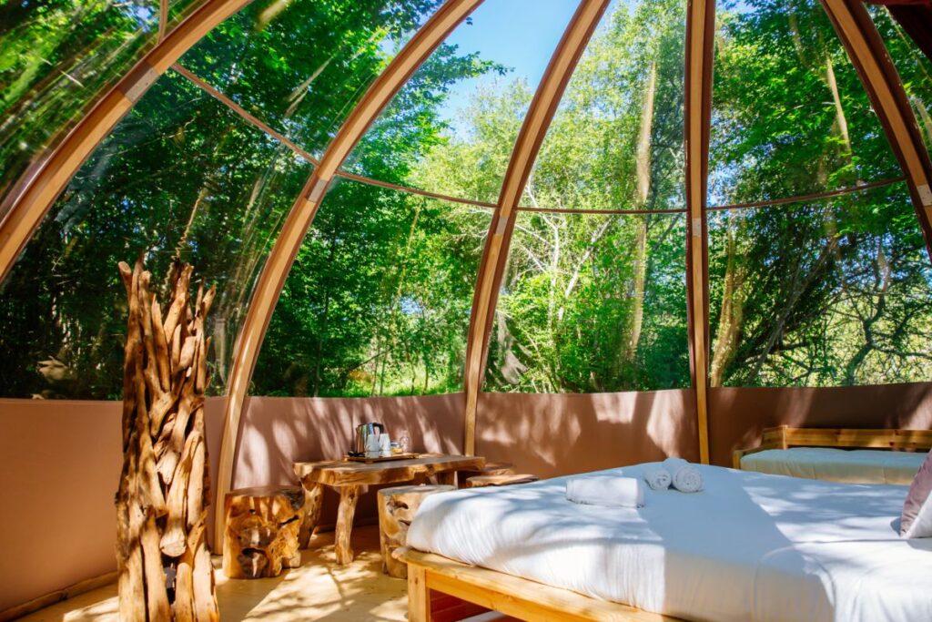 Intérieur d'une bulle habitable - démonstration d'architecture durable et architecture intérieur durable 